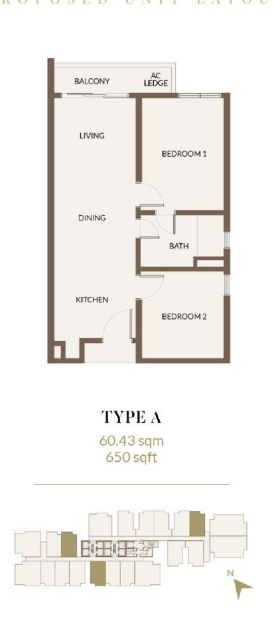 Aethera Residences A 户型图，2房