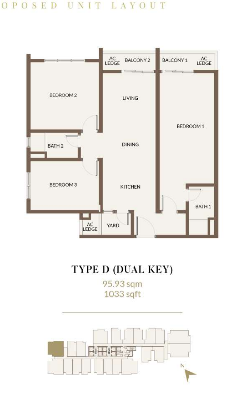Aethera Residences D 户型图，3房