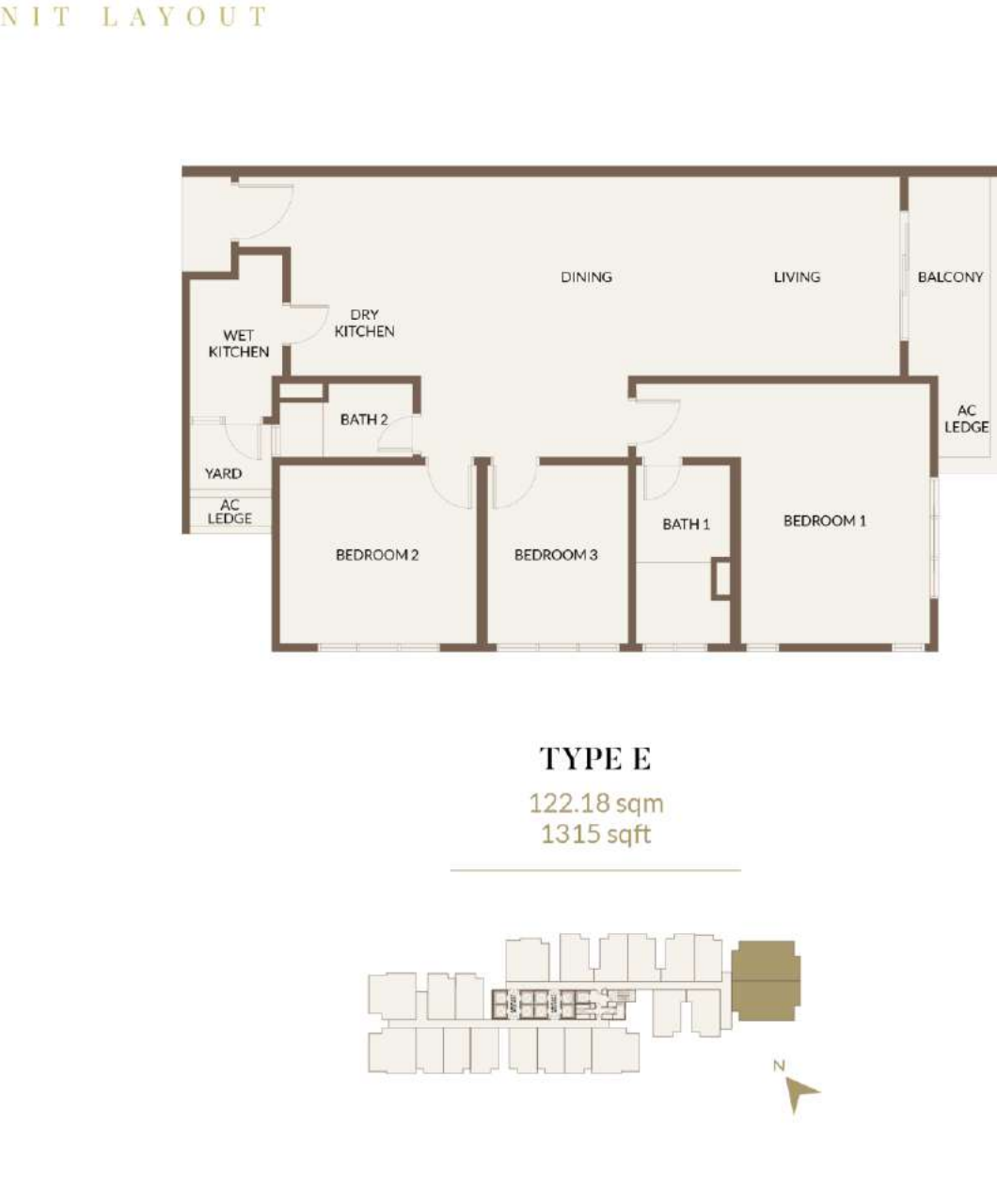 Aethera Residences E 户型图，3房