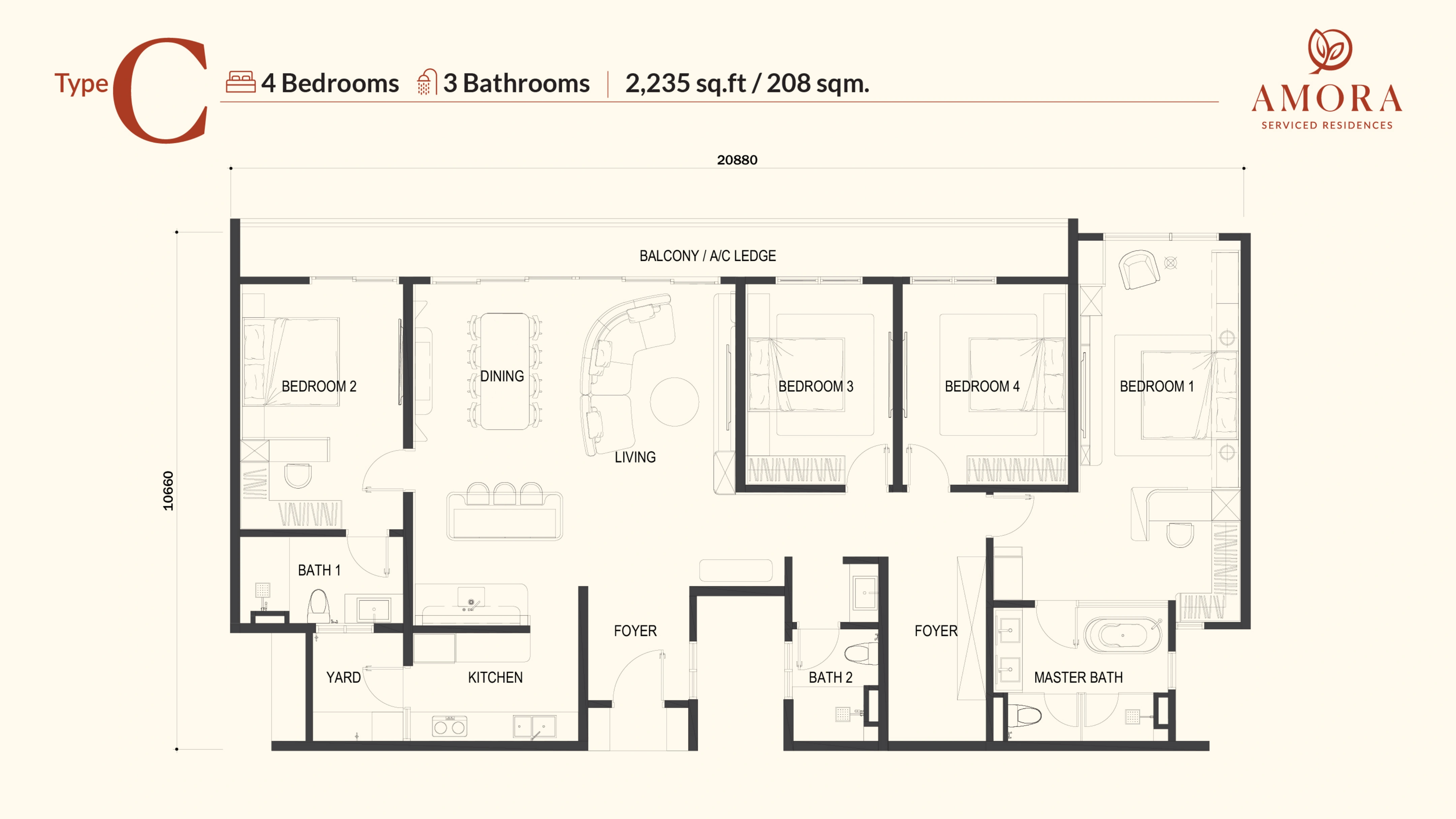 Amora Serviced Residence C 户型图，4房