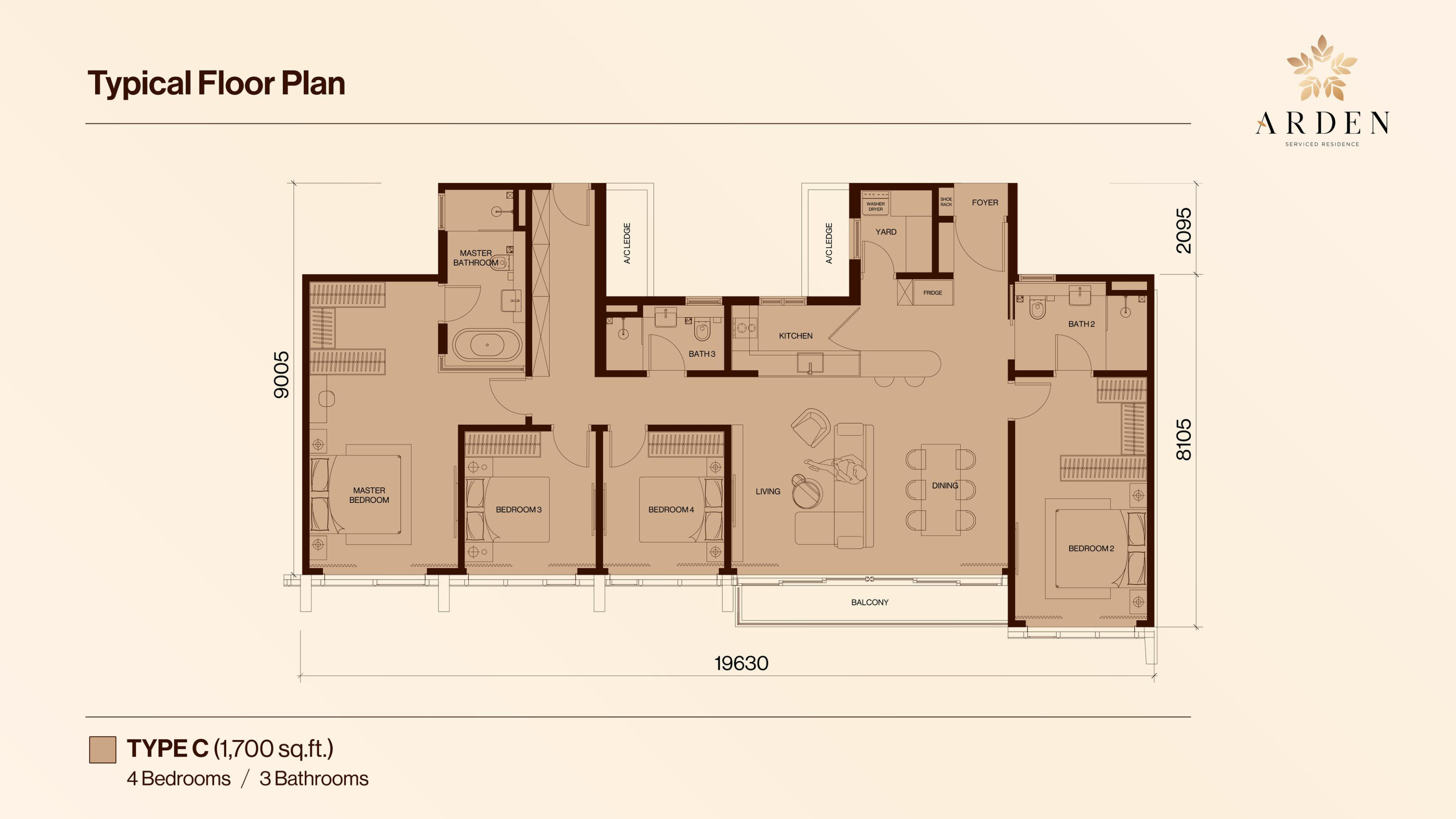 Arden Serviced Residence C 户型图，4房