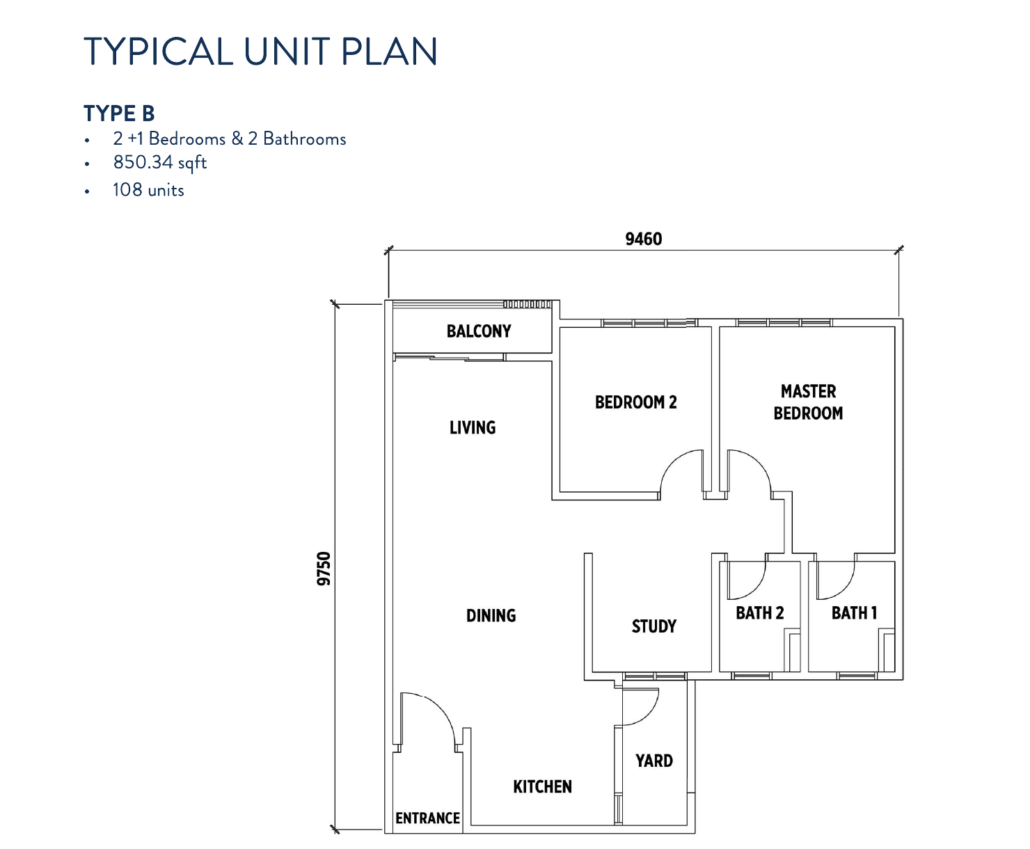 Ariela Residences B 户型图，2房