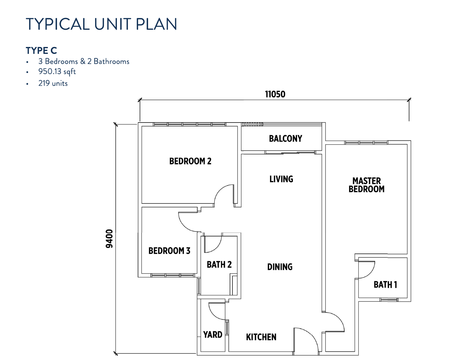 Ariela Residences C 户型图，3房