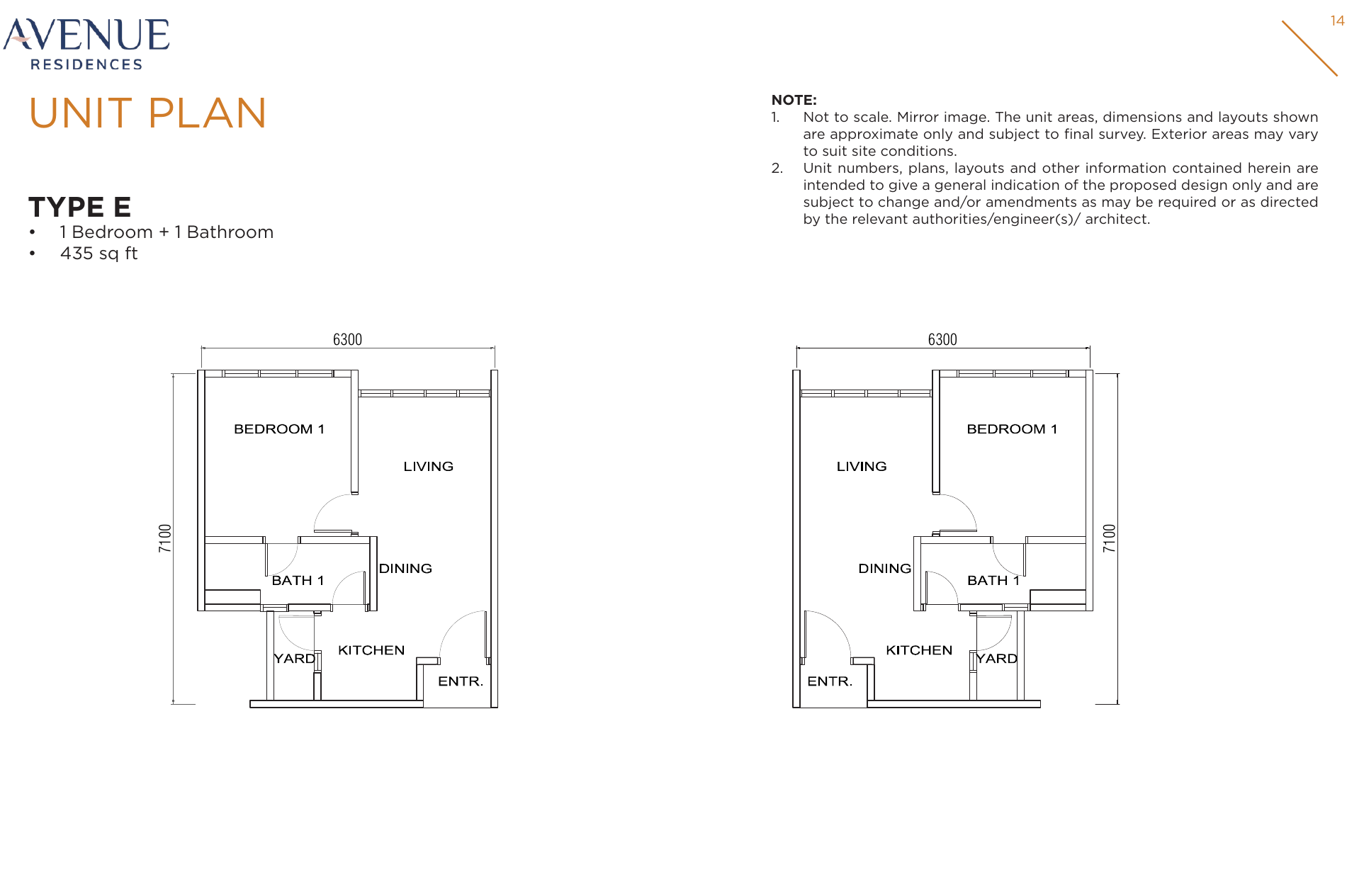 Avenue Residences E 户型图，1房