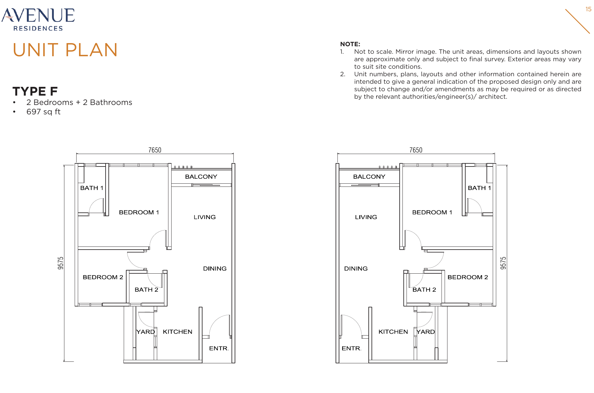 Avenue Residences F 户型图，2房