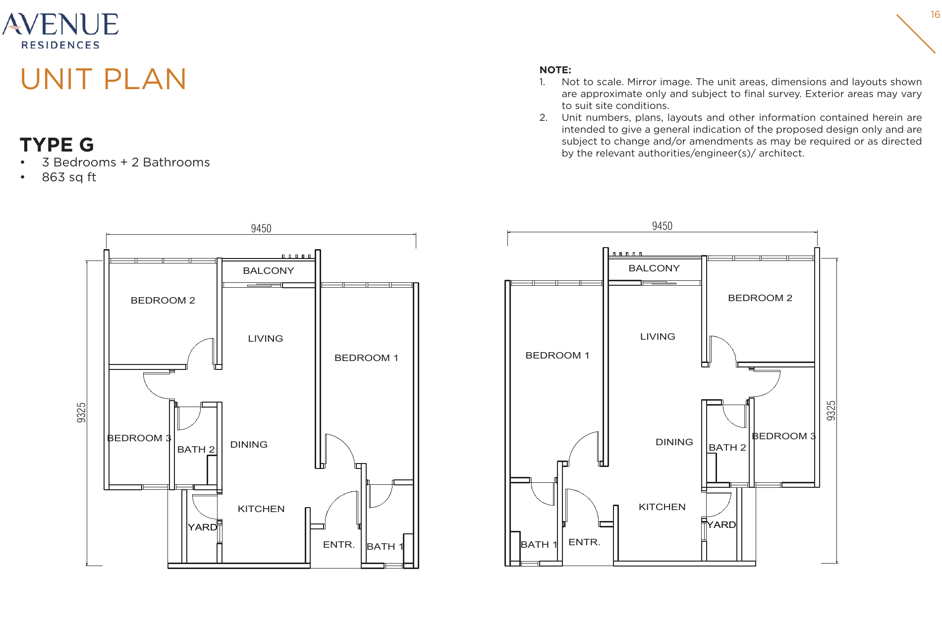 Avenue Residences G 户型图，3房