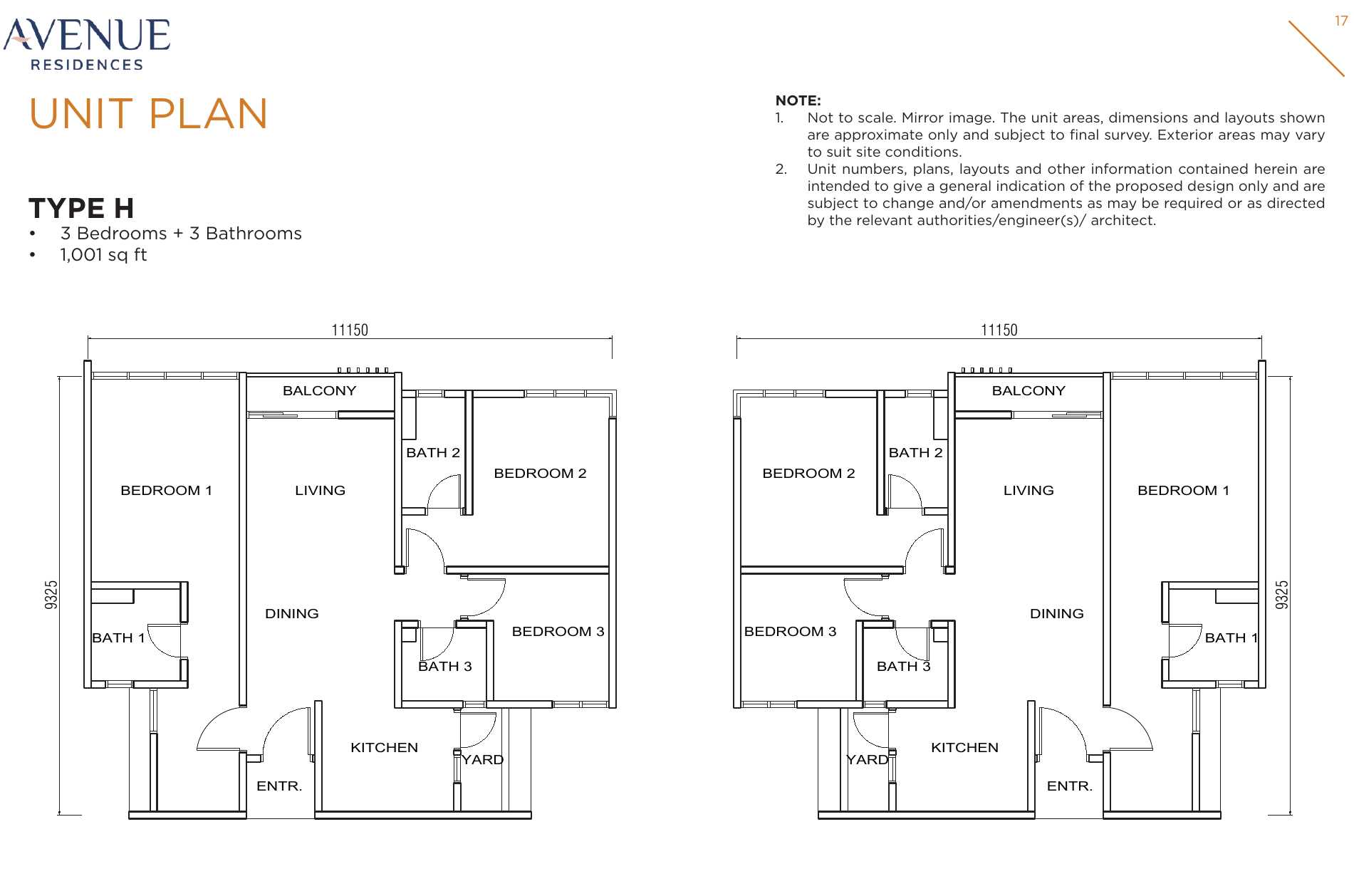 Avenue Residences H 户型图，3房