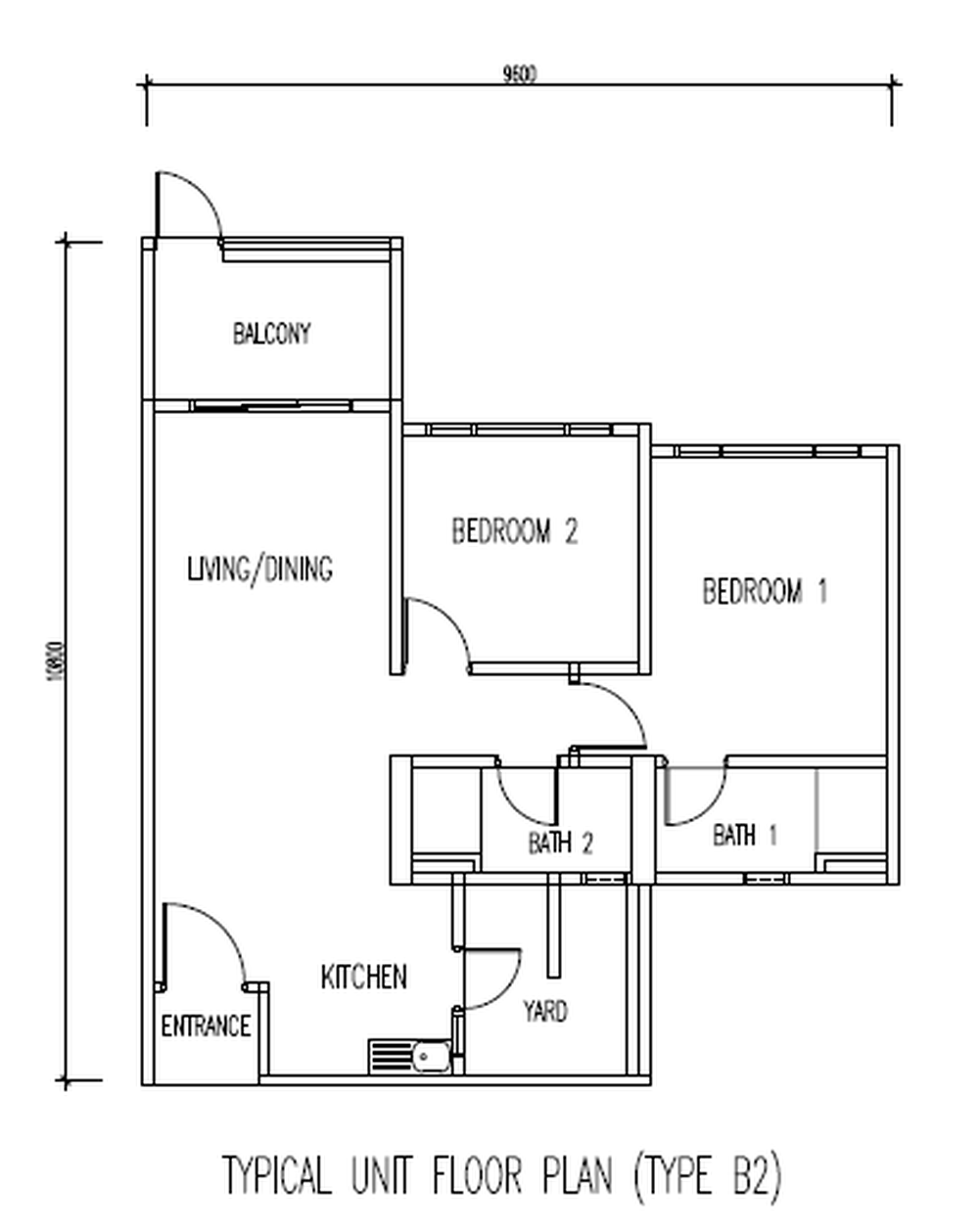 DAYA1 Residences B2 户型图，2房