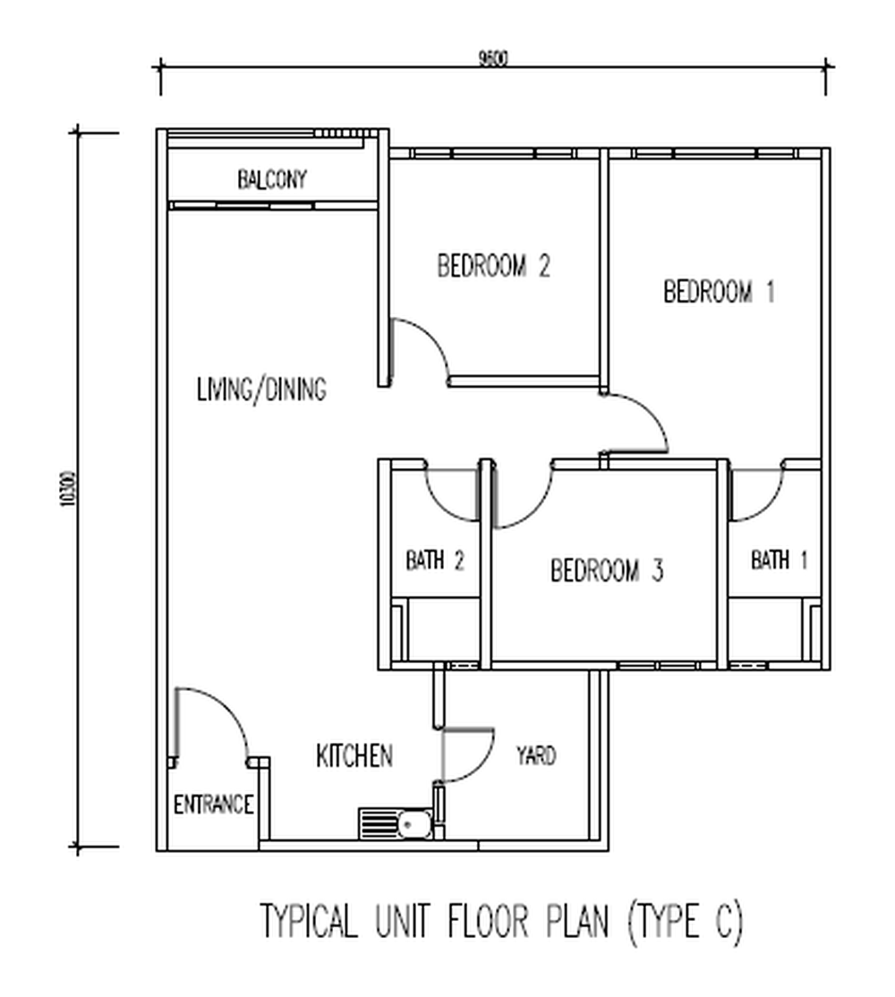 DAYA1 Residences C 户型图，3房