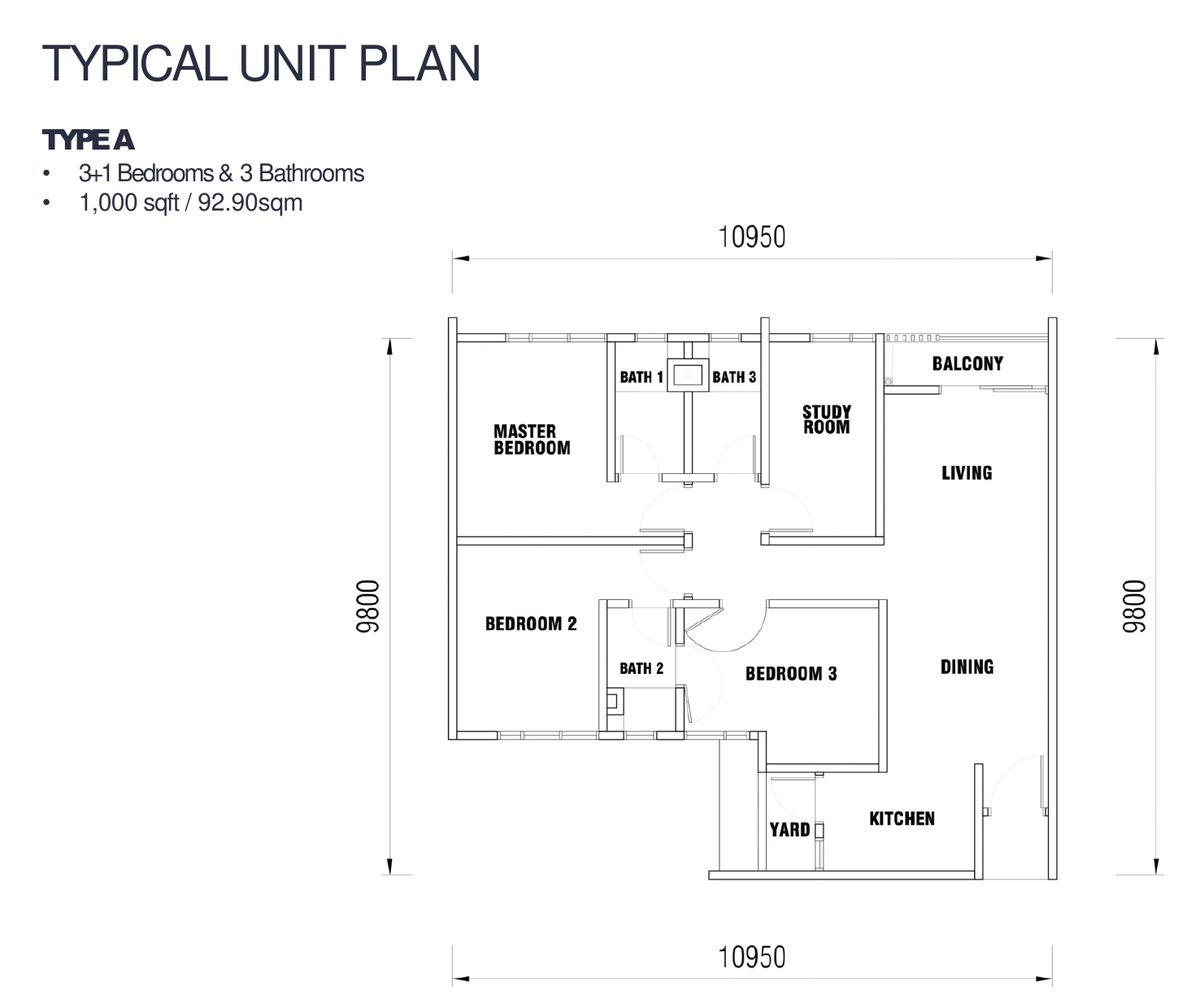 Elmora Condominium A 户型图，3房