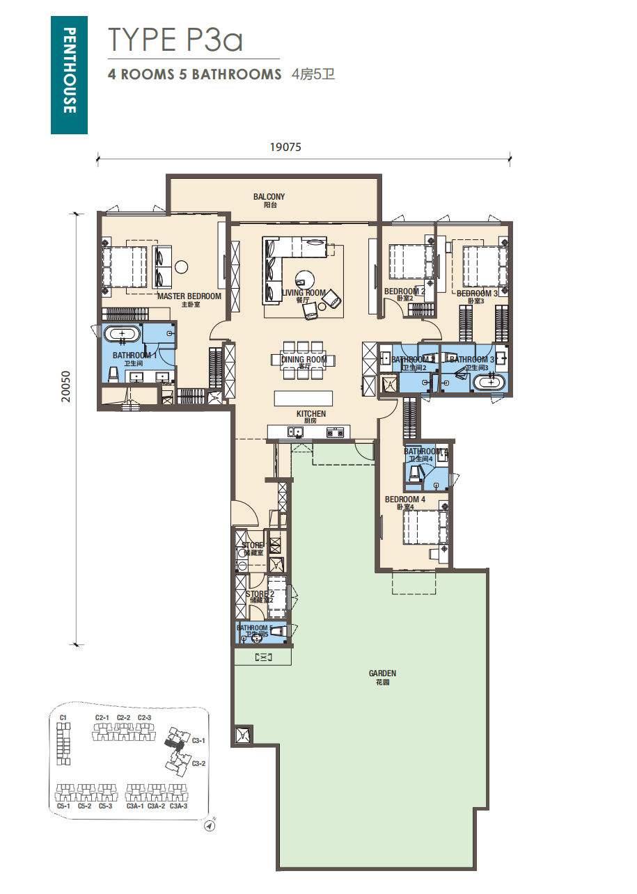 R&F Princess Cove Phase 3 New Casa Suites P3a 户型图，4房