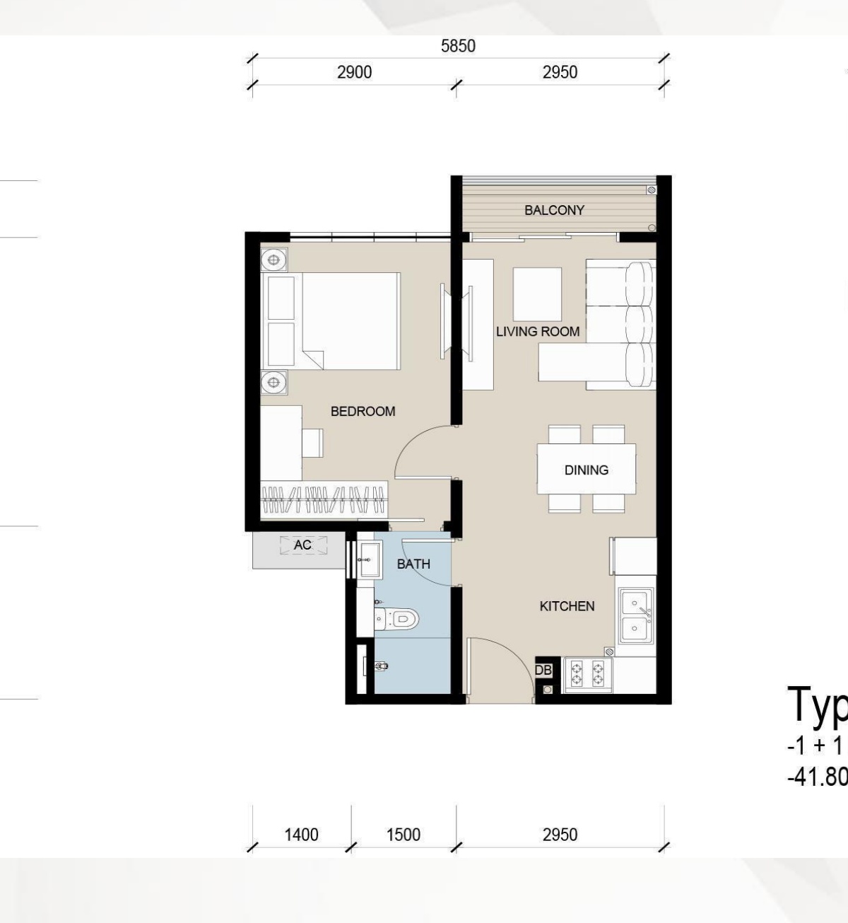 The Address Johor Bahru A1 户型图，1房