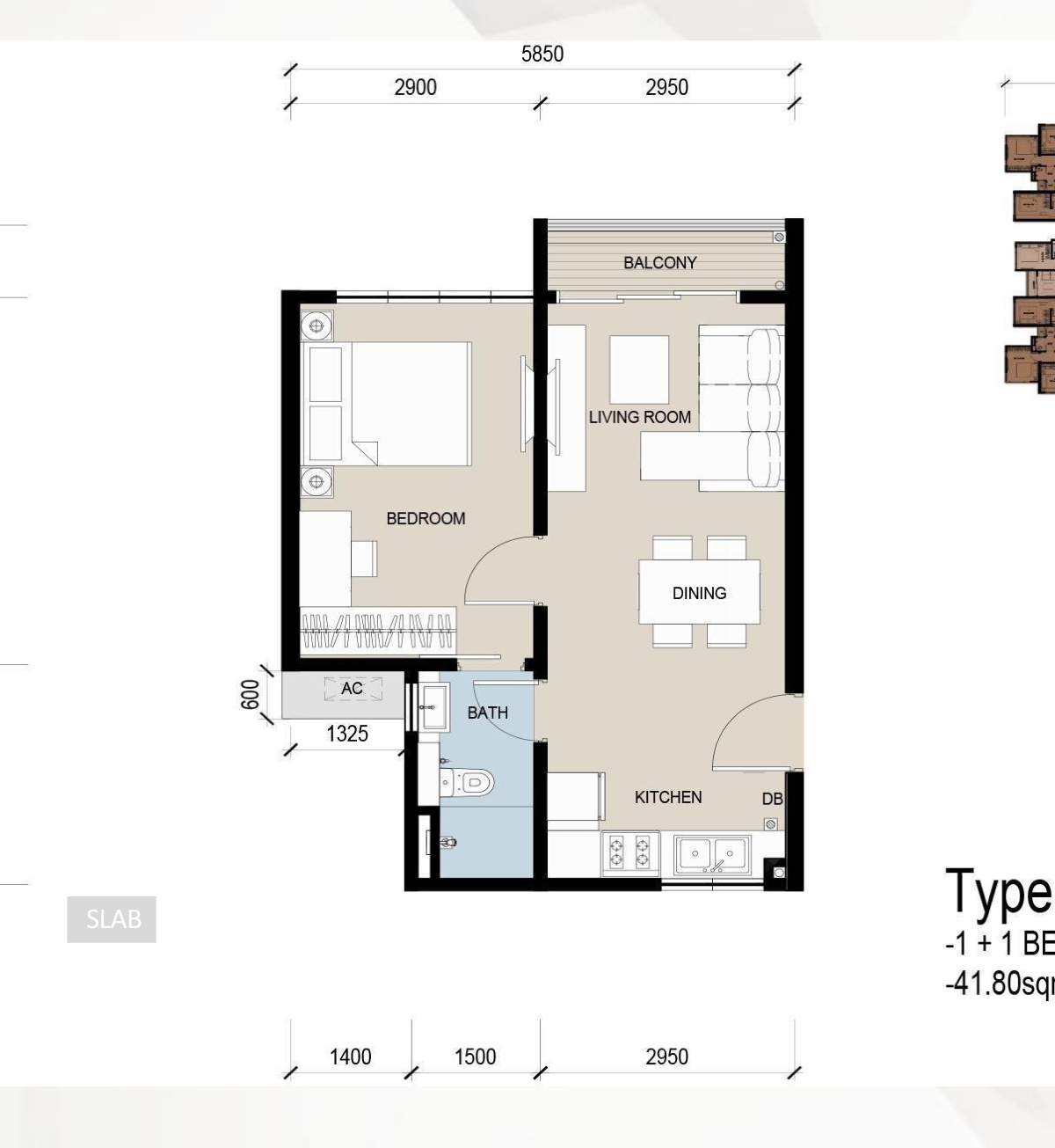 The Address Johor Bahru A2 户型图，1房