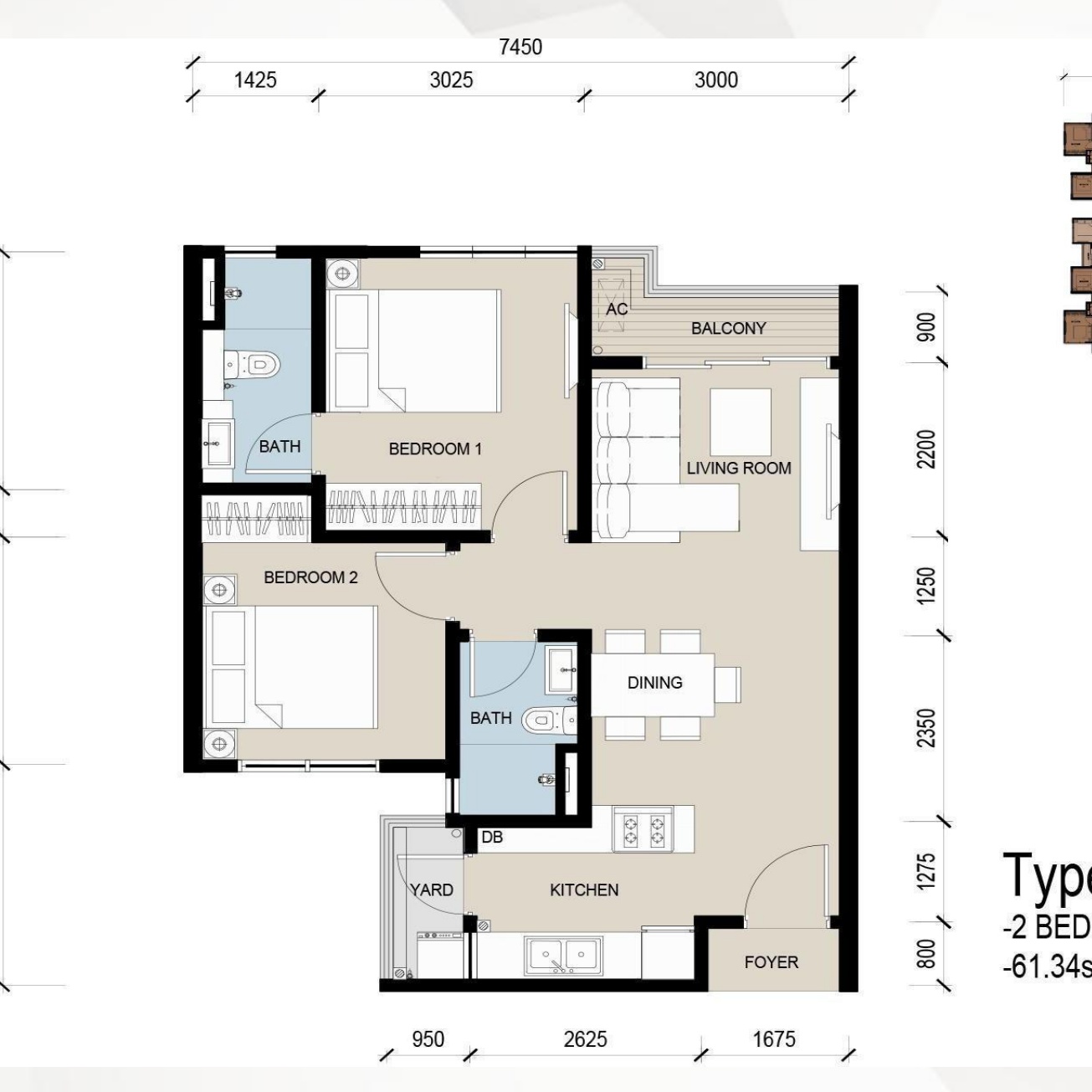The Address Johor Bahru B1 户型图，2房