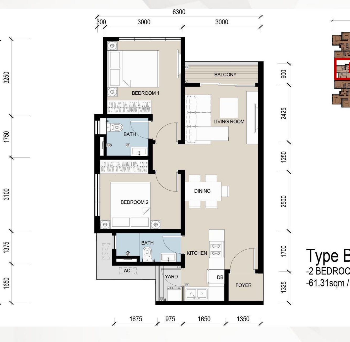 The Address Johor Bahru B2 户型图，2房