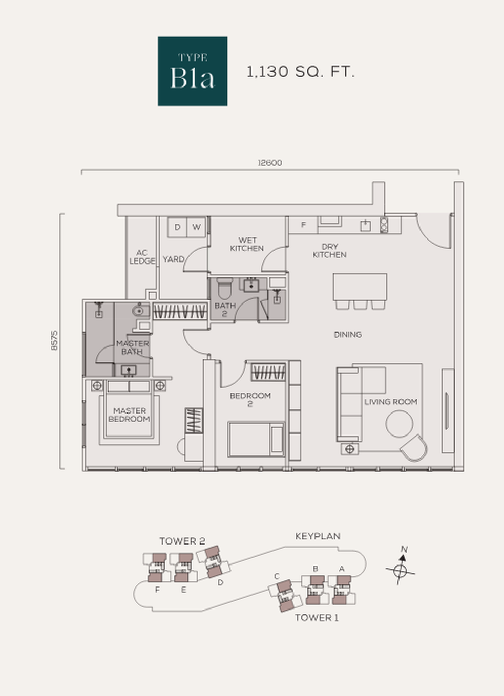 The Peak @ JBCC B1a 户型图，2房