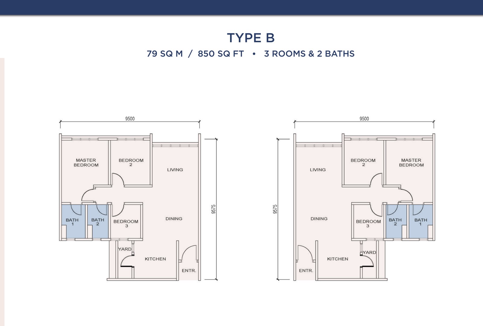 Veranda Residences Phase 2 B 户型图，3房