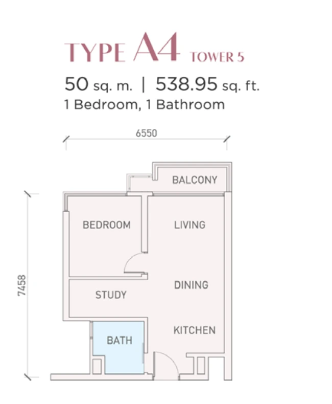 Florian Residences (Vista Tiara) Phase 2 A4 户型图，1房