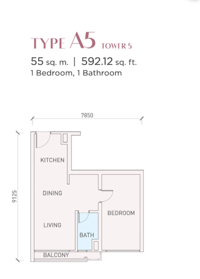 Florian Residences (Vista Tiara) Phase 2 A5 户型图，1房