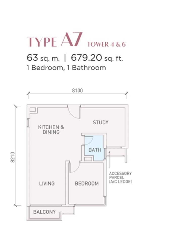 Florian Residences (Vista Tiara) Phase 2 A7 户型图，1房