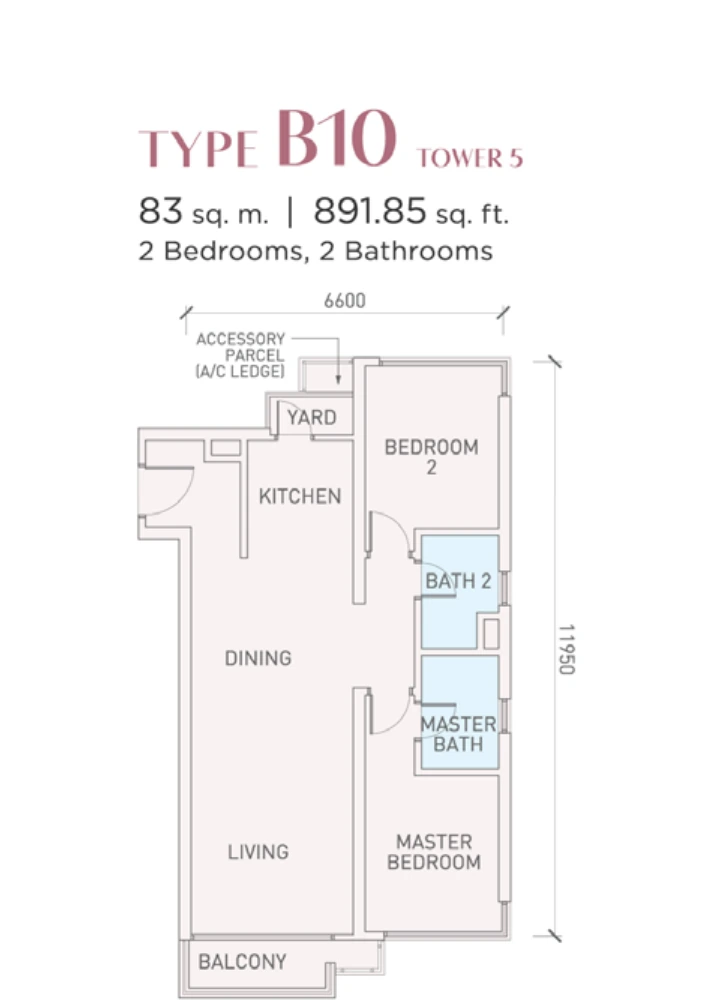 Florian Residences (Vista Tiara) Phase 2 B10 户型图，2房