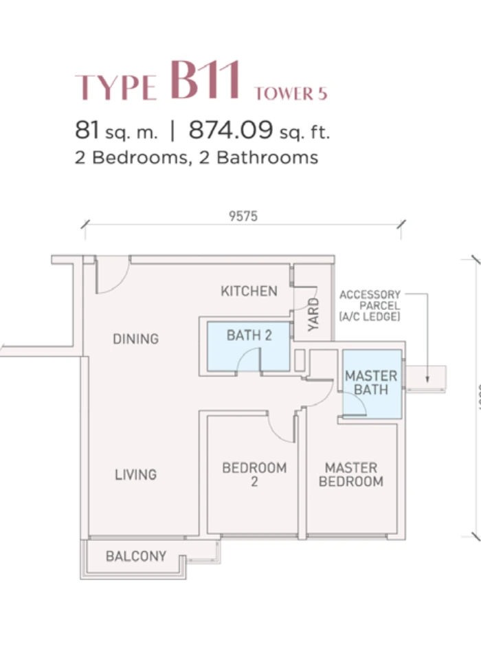 Florian Residences (Vista Tiara) Phase 2 B11 户型图，2房