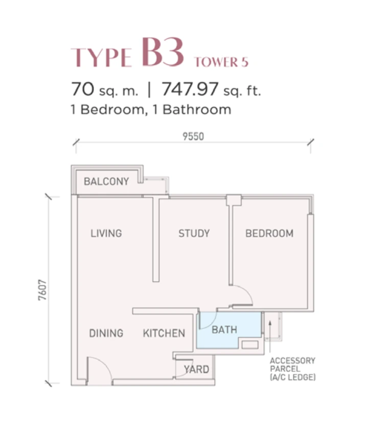 Florian Residences (Vista Tiara) Phase 2 B3 户型图，1房