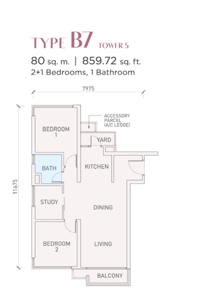 Florian Residences (Vista Tiara) Phase 2 B7 户型图，2房